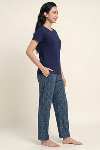 Zivame Knit Cotton Pyjama Set - Blue Depths — thumbnail 2